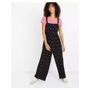 Madewell Smocked Crop Jumpsuit in Flower Toss Black